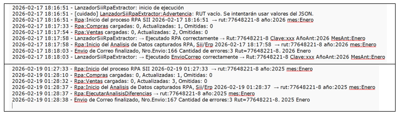 Ejemplo de log del Lanzador